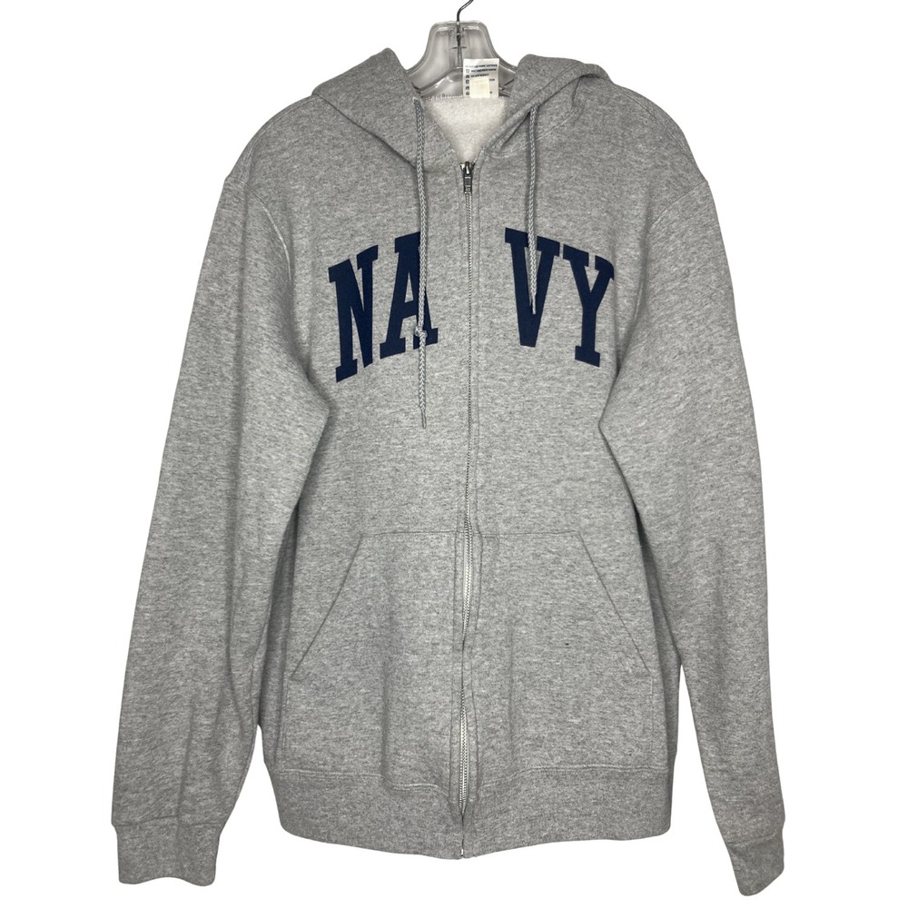 Soffe Hoodie Zip Up Gray Navy Blue NAVY Applique Unisex Size‎ XL